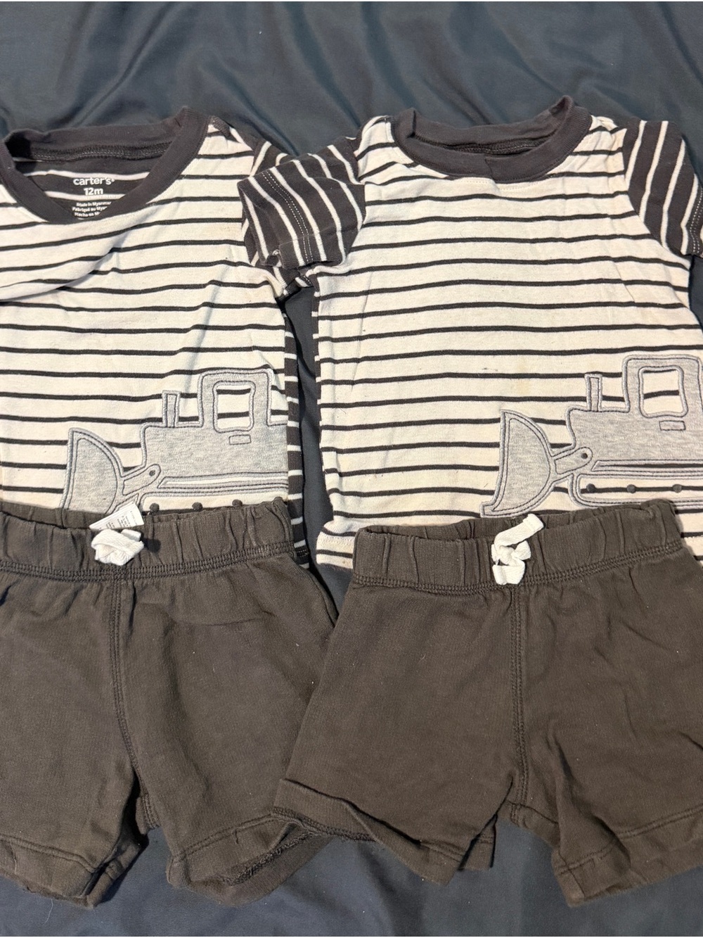 Carter's Black & White Striped Bulldozer Tee and Black Shorts Set